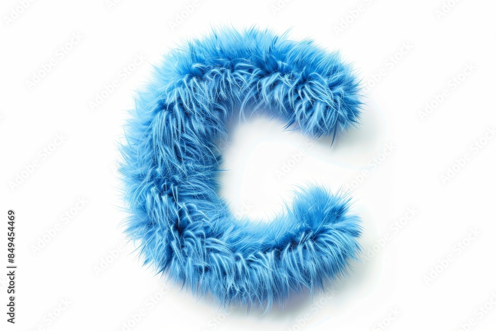 The letter C is made out of blue fur The letter C is made out of blue fur