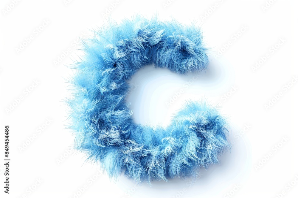 The letter C is made out of blue fur The letter C is made out of blue fur