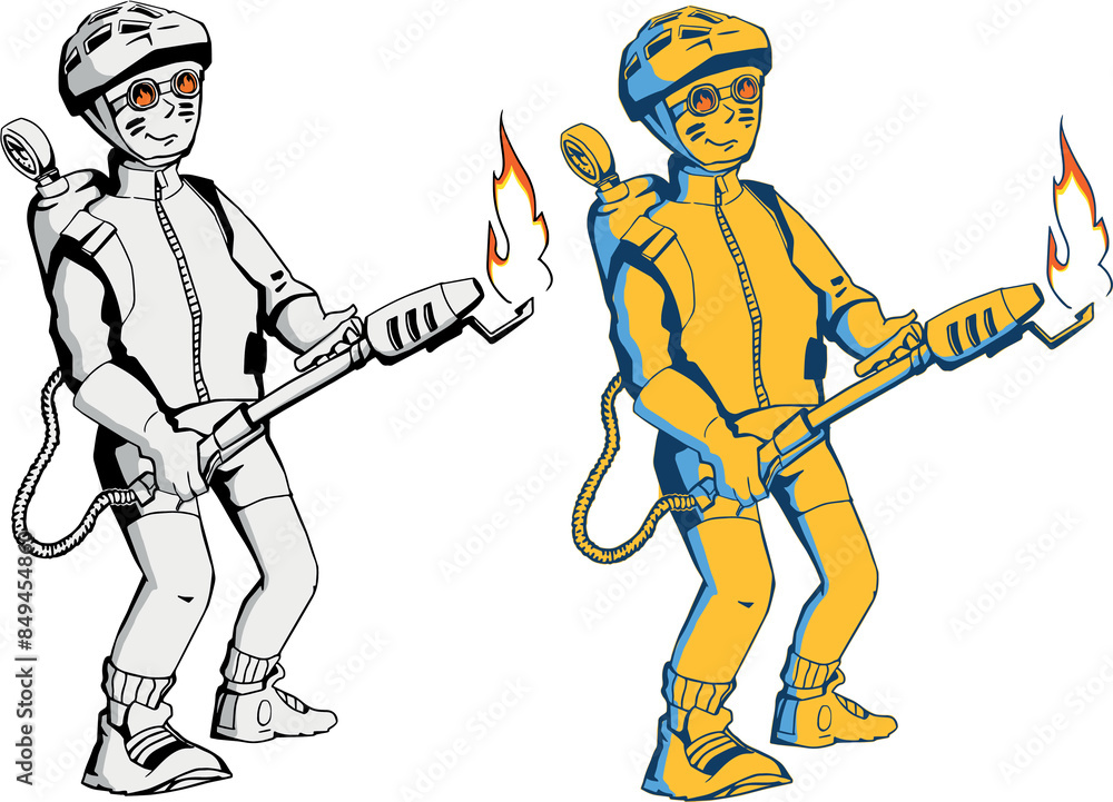 Cyclist biker character. Divided into layers for further painting. Isolated. Has an example of painting on artboard. Сharacter makes a series of plot drawings in the same style Cyclist biker character. Divided into layers for further painting. Isolated. Has an example of painting on artboard. Сharacter makes a series of plot drawings in the same style
