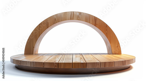 Fototapeta Naklejka Na Ścianę i Meble -  A wooden table with a curved top and a wooden arch on the side
