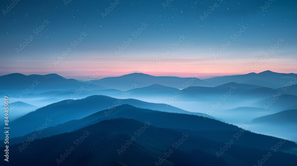 A beautiful mountain range with a blue sky and a few stars A beautiful mountain range with a blue sky and a few stars