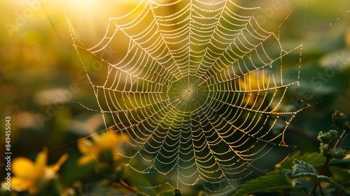 A close-up of a spider's web, showcasing the intricate pattern and formation of the silk strands.
