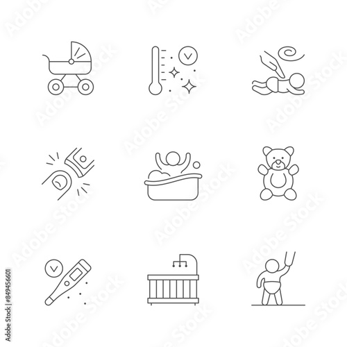Set line icons of child care