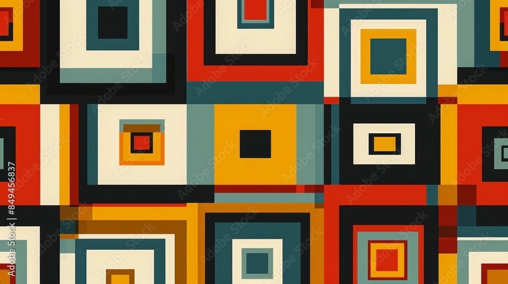 A digital illustration of interlocking squares in a repeating pattern, using bold colors and clean lines for a contemporary look. A digital illustration of interlocking squares in a repeating pattern, using bold colors and clean lines for a contemporary look.