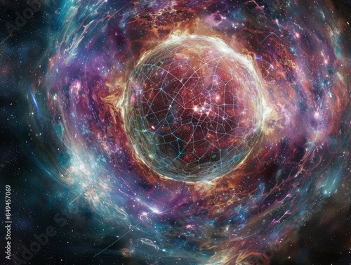 Astral symphony of the neurocosmos: Radiant spheroid entangled in the cosmic web photo