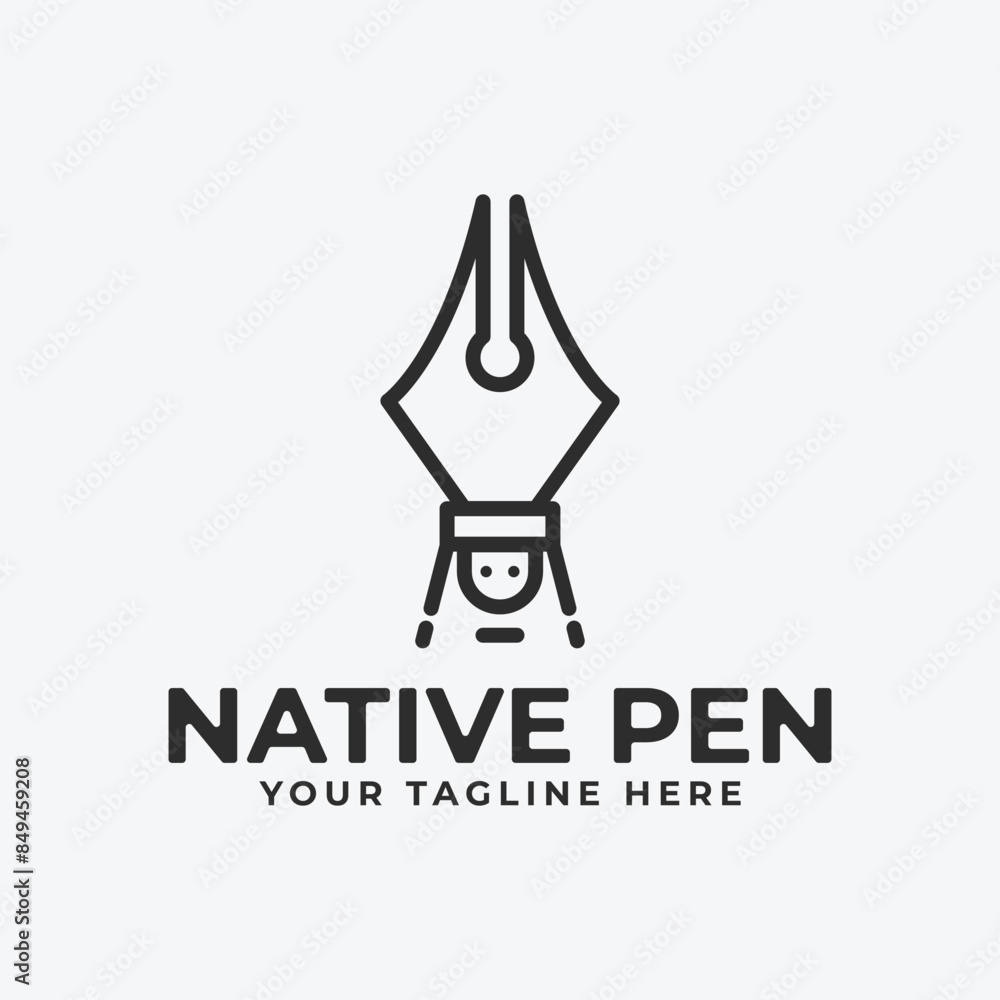 pen logo with native concept simple line art illustration design. pen logo with native concept simple line art illustration design.
