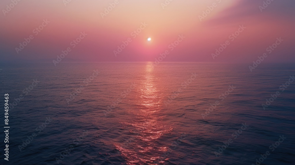 Obraz premium A realistic photograph of the beautiful red sunset over the blue sea on the twilight time