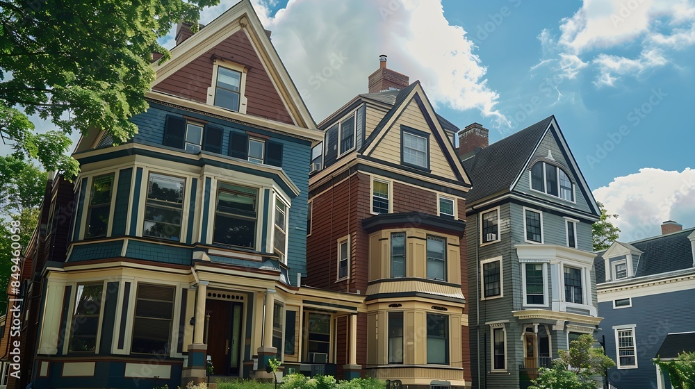 Fototapeta premium Gable roof duplex house facade Boston Massachusetts USA : Generative AI