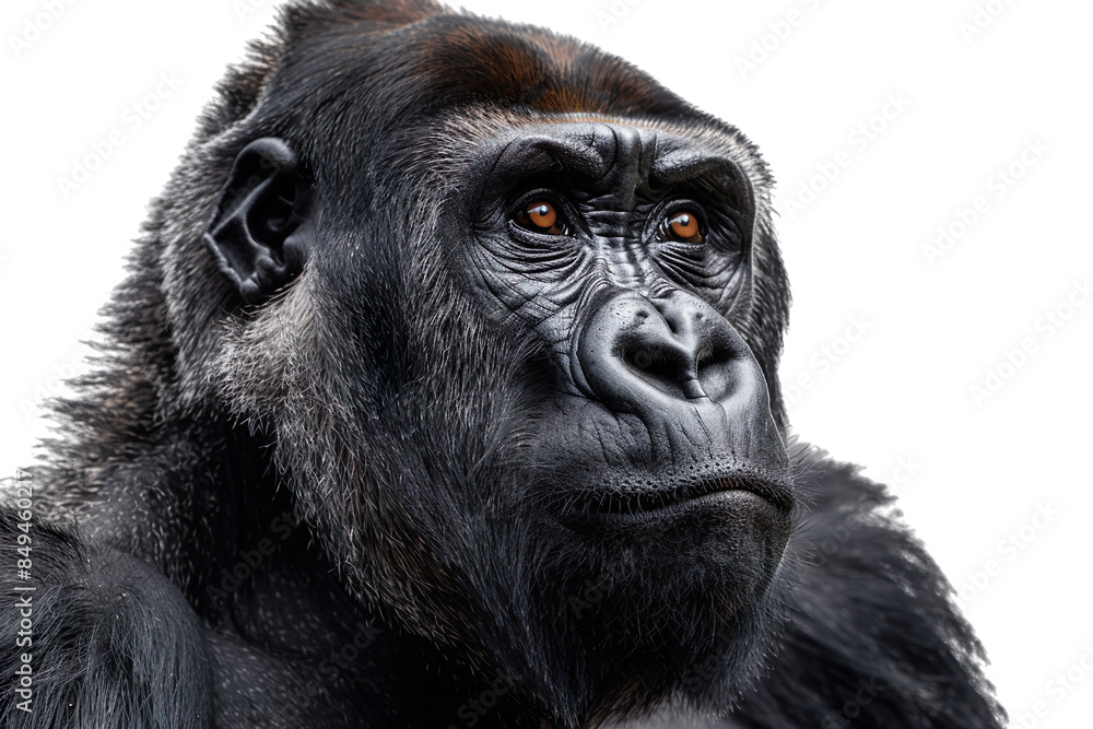 Obraz premium Gorilla head isolated on white background, transparent background