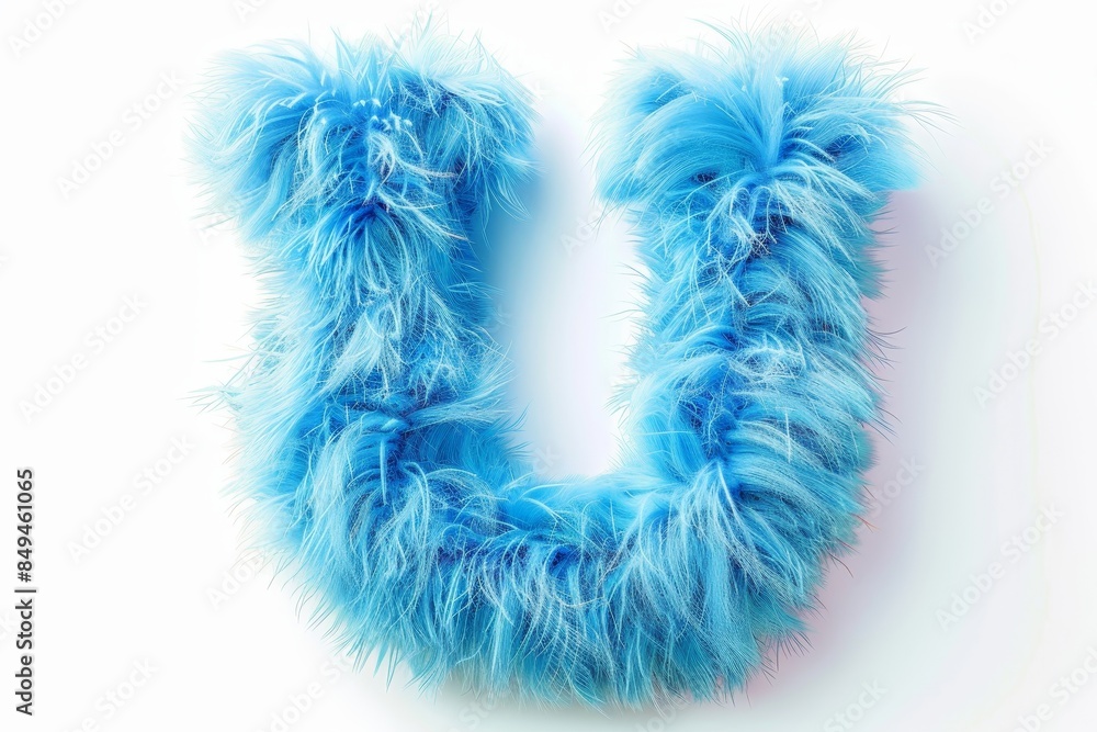 The letter U is made of blue fur The letter U is made of blue fur