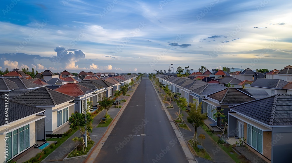 A collection of many houses neatly lined up with subsidies from the Indonesian government which are small in size at low prices with blue sky and cloud Row of Homes : Generative AI A collection of many houses neatly lined up with subsidies from the Indonesian government which are small in size at low prices with blue sky and cloud Row of Homes : Generative AI