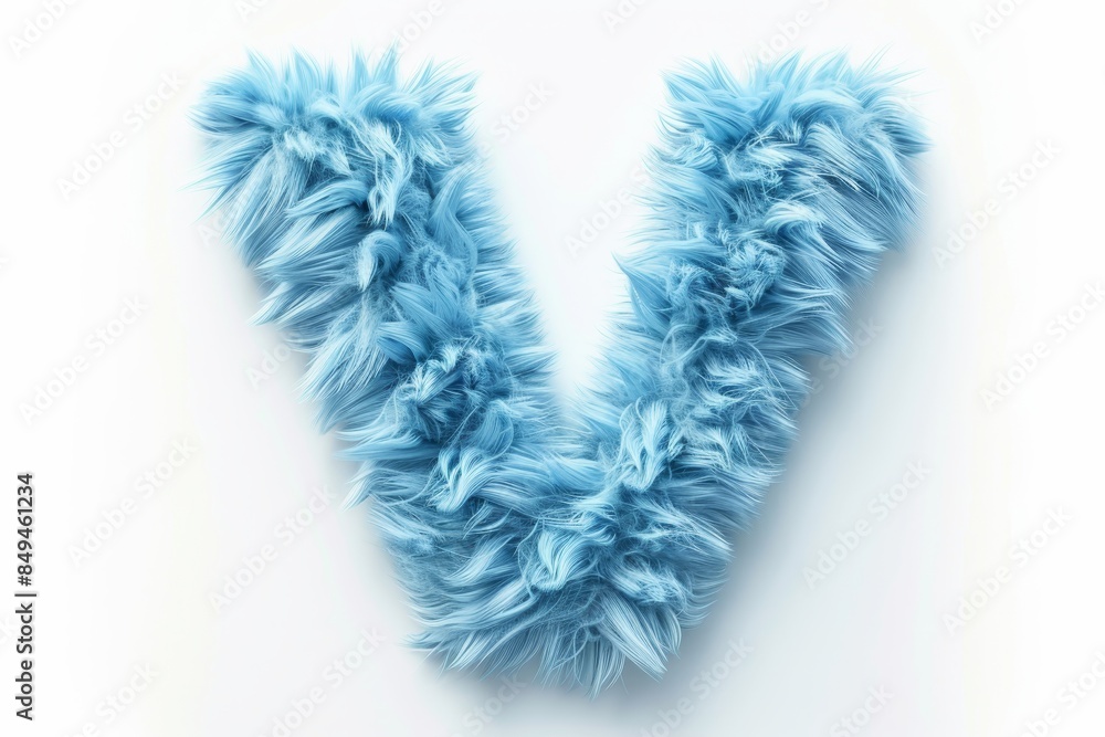 A blue and white fur-like material that is styled to look like the letter V A blue and white fur-like material that is styled to look like the letter V
