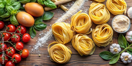 Fresh pasta ingredients, pasta, fresh, ingredients, cooking, preparation, chef, gourmet, cuisine, Italian, noodles, vegetables