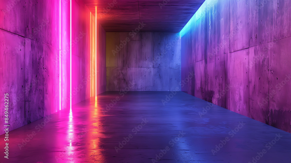 Pulsating Walls Concrete room with pulsating neon lights embedded in the walls, cycling through vibrant colors. Pulsating Walls Concrete room with pulsating neon lights embedded in the walls, cycling through vibrant colors.