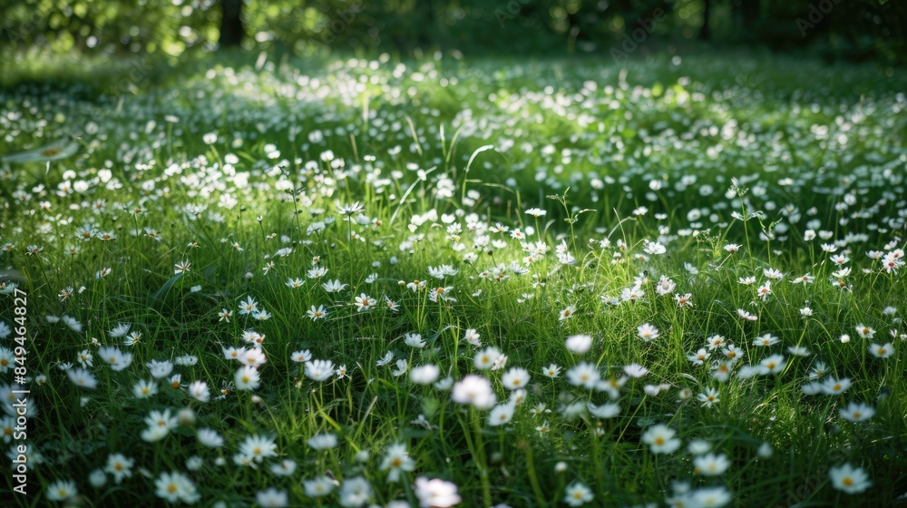 Blooming meadow with white flowers Blooming meadow with white flowers