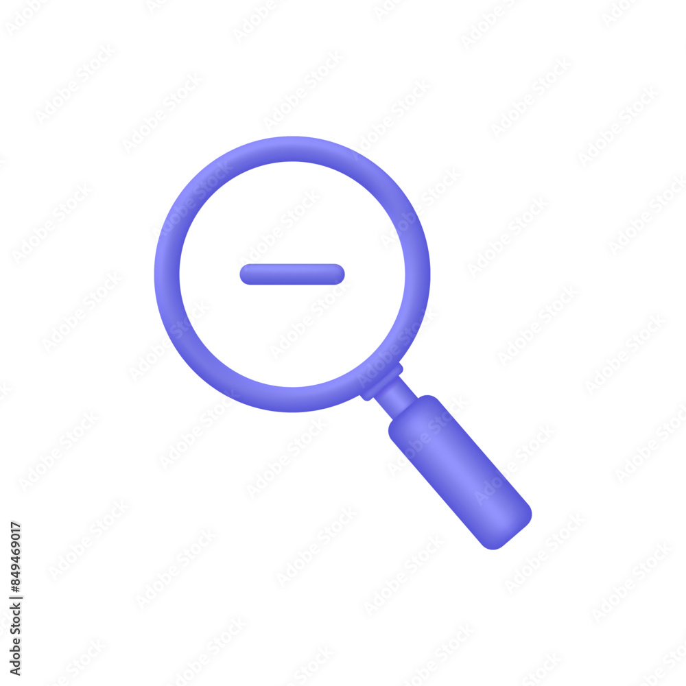 3D Magnifying glass icon with minus sign. Trendy and modern vector in 3d style 3D Magnifying glass icon with minus sign. Trendy and modern vector in 3d style
