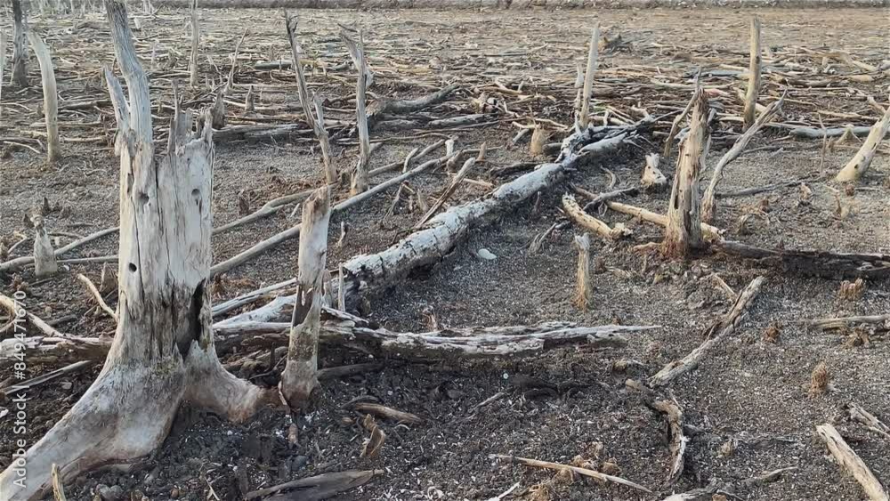 Destroyed mangrove forest scenery, Mangrove forests are destroyed and loss from the expansion of habitats. Expansion of habitats destruction the environment,mangrove forests degradation Destroyed mangrove forest scenery, Mangrove forests are destroyed and loss from the expansion of habitats. Expansion of habitats destruction the environment,mangrove forests degradation