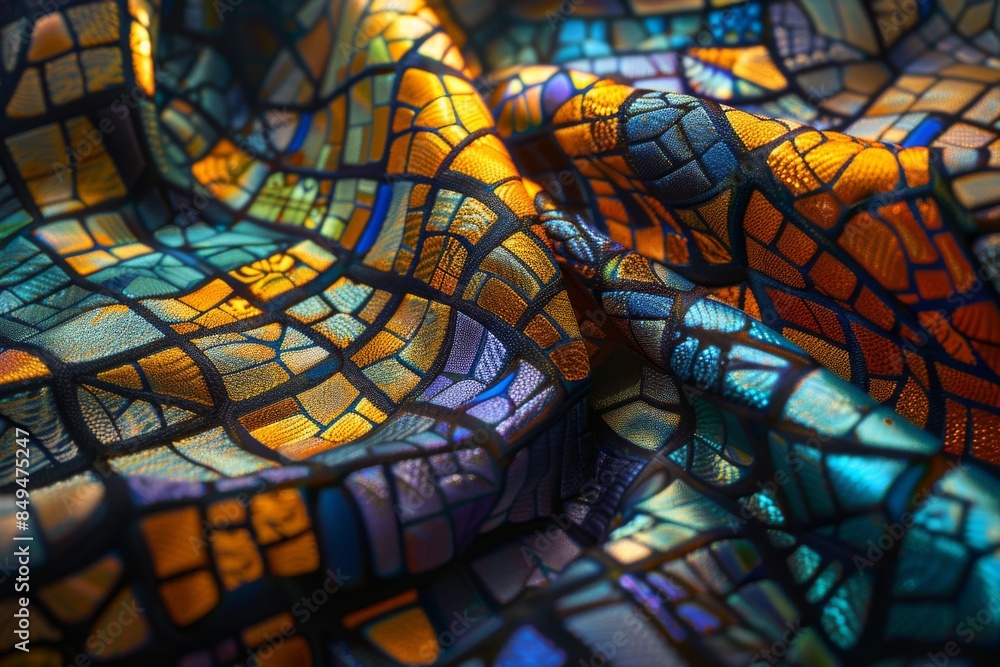 custom made wallpaper toronto digitalA visually captivating 3D-textured fabric with a stunning mosaic-like pattern that evokes the beauty of stained glass art.