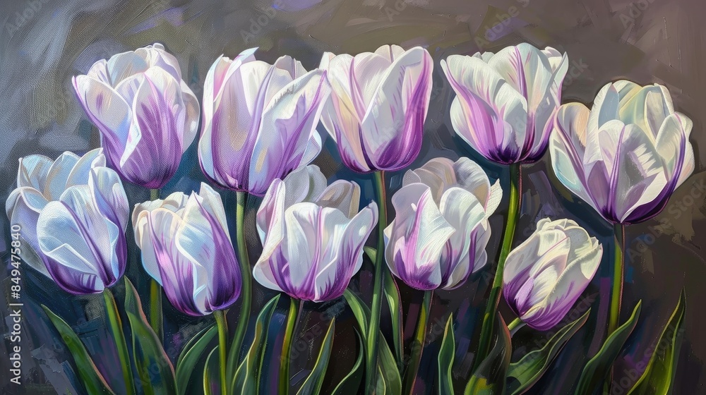 Obraz premium White Tulips with Purple Edges