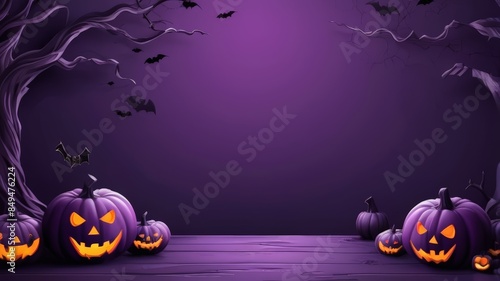 Halloween background with a scary purple concept. Purple Cemetery halloween background banner