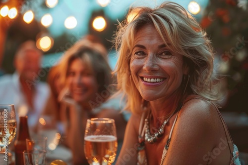 mature people enjoy summer party. ai generated