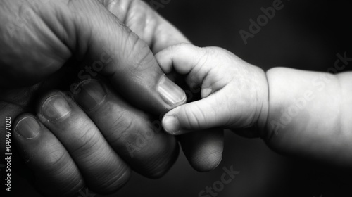 A cute little baby hand and an adult hand