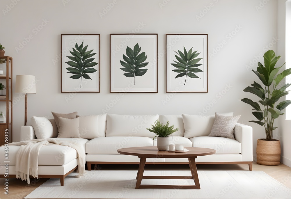Mockup poster frames on the wall of the dining room. Modern Interior ...