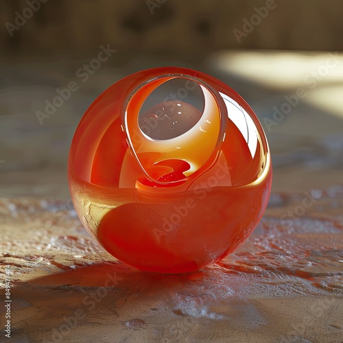 Photorealistic 3D Rendering of Red Pear with Orange Interior photo