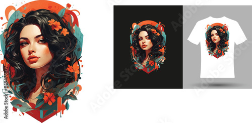 T shirt design of beautiful gril cartoon