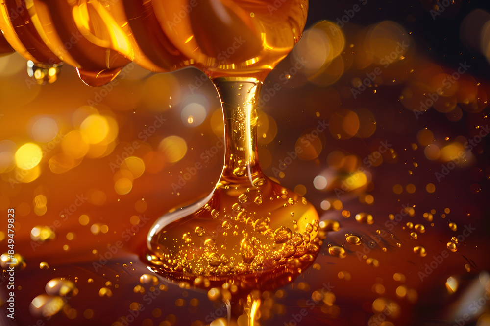 Pouring Fresh Sweet Honey Pouring Fresh Sweet Honey. A close up view of the natural organic sweet product. Vertical closeup honey flows from wooden stick to jar. Honeycomb close up. Pouring Fresh Sweet Honey Pouring Fresh Sweet Honey. A close up view of the natural organic sweet product. Vertical closeup honey flows from wooden stick to jar. Honeycomb close up.