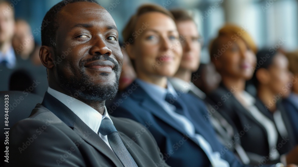 A group of diverse businesspeople in professional attire are smiling and talking together, projecting a sense of collaboration and camaraderie. A group of diverse businesspeople in professional attire are smiling and talking together, projecting a sense of collaboration and camaraderie.