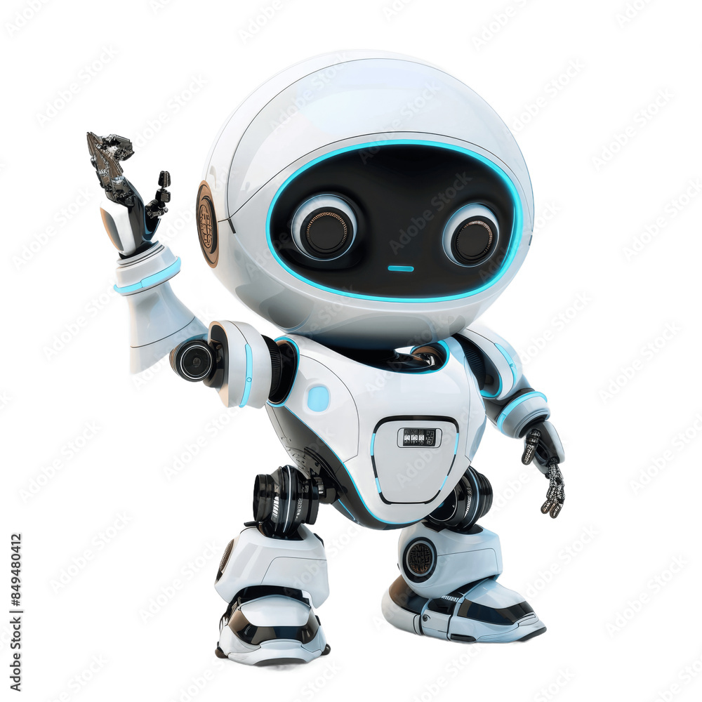Friendly Cute robot with hand up chatbot mascot on white transparent background AI Artificial intelligence virtual smart assistant bot icon customer support chat bot innovation and Friendly Cute robot with hand up chatbot mascot on white transparent background AI Artificial intelligence virtual smart assistant bot icon customer support chat bot innovation and