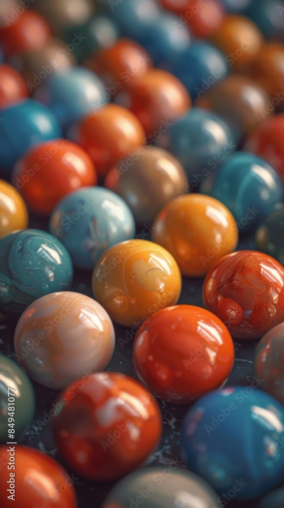 This image shows a close-up view of a collection of colorful marbles, featuring an arrangement of various vibrant hues and glossy textures in a cinematic style. This image shows a close-up view of a collection of colorful marbles, featuring an arrangement of various vibrant hues and glossy textures in a cinematic style.