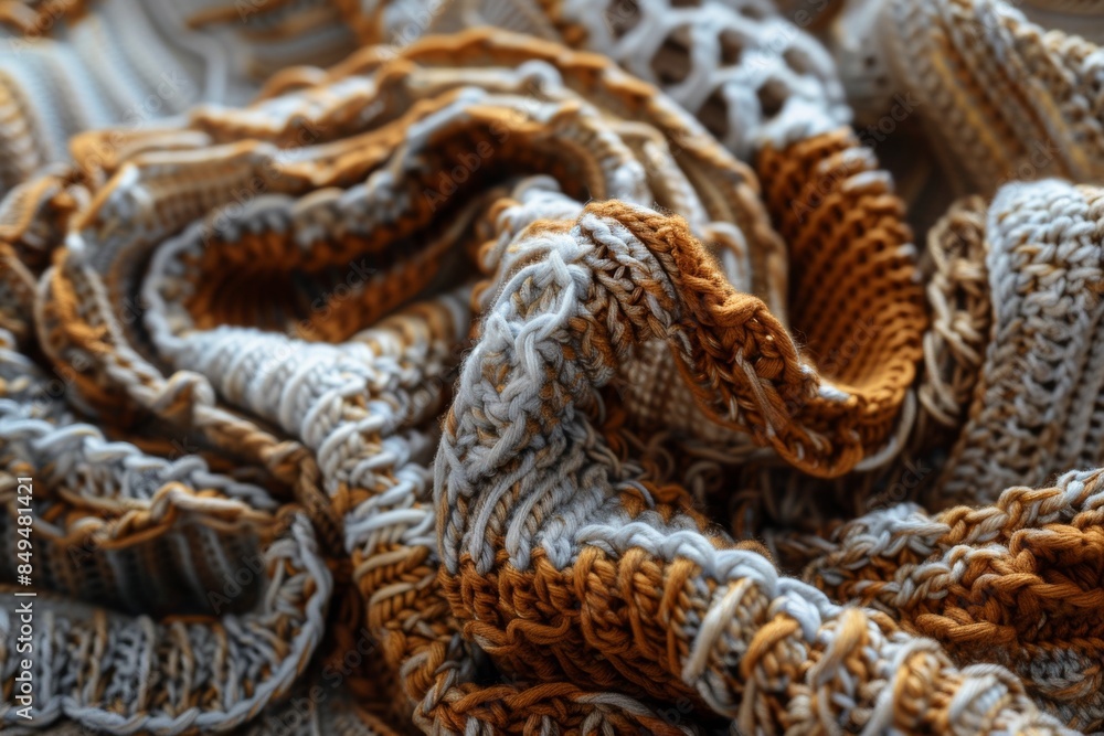 Wrap yourself in the rich textures of this earth-toned crochet scarf, crafted with intricate 3D patterns for a touch of elegance. Wrap yourself in the rich textures of this earth-toned crochet scarf, crafted with intricate 3D patterns for a touch of elegance.