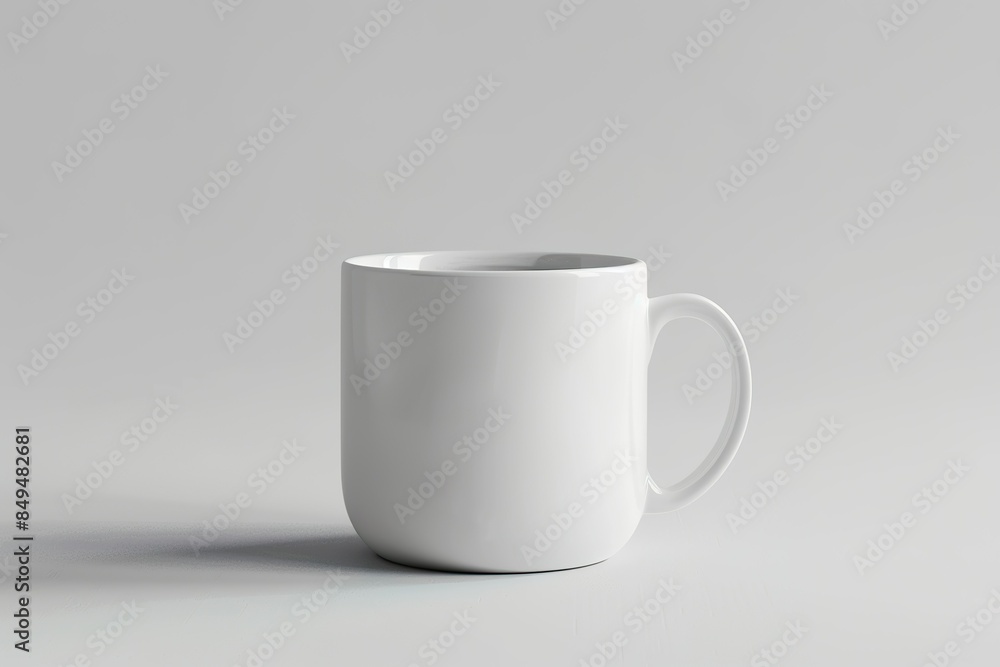 Fototapeta premium A white coffee cup sits on a table
