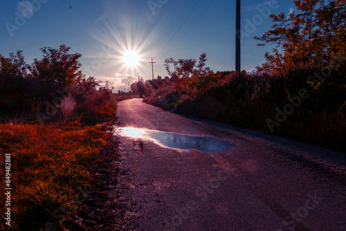 Sunset on the country road