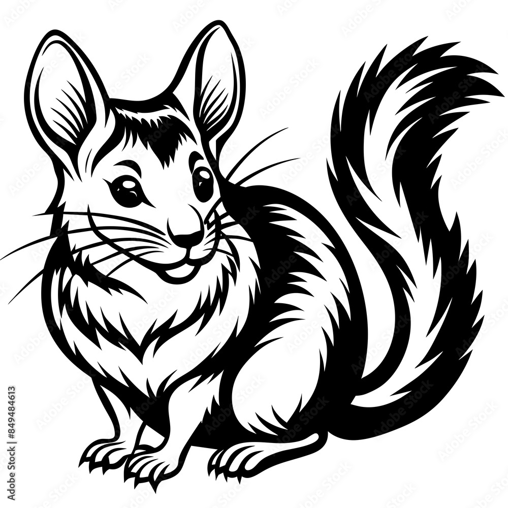Obraz premium solid-black-outline-chinchilla-animal-vector 