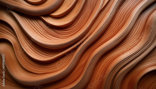 abstract closeup polished teak wood texture smooth flowing layers chiseled wavy lines, interlocking grain wavy patterns, golden brown, natural rough surface background. photo