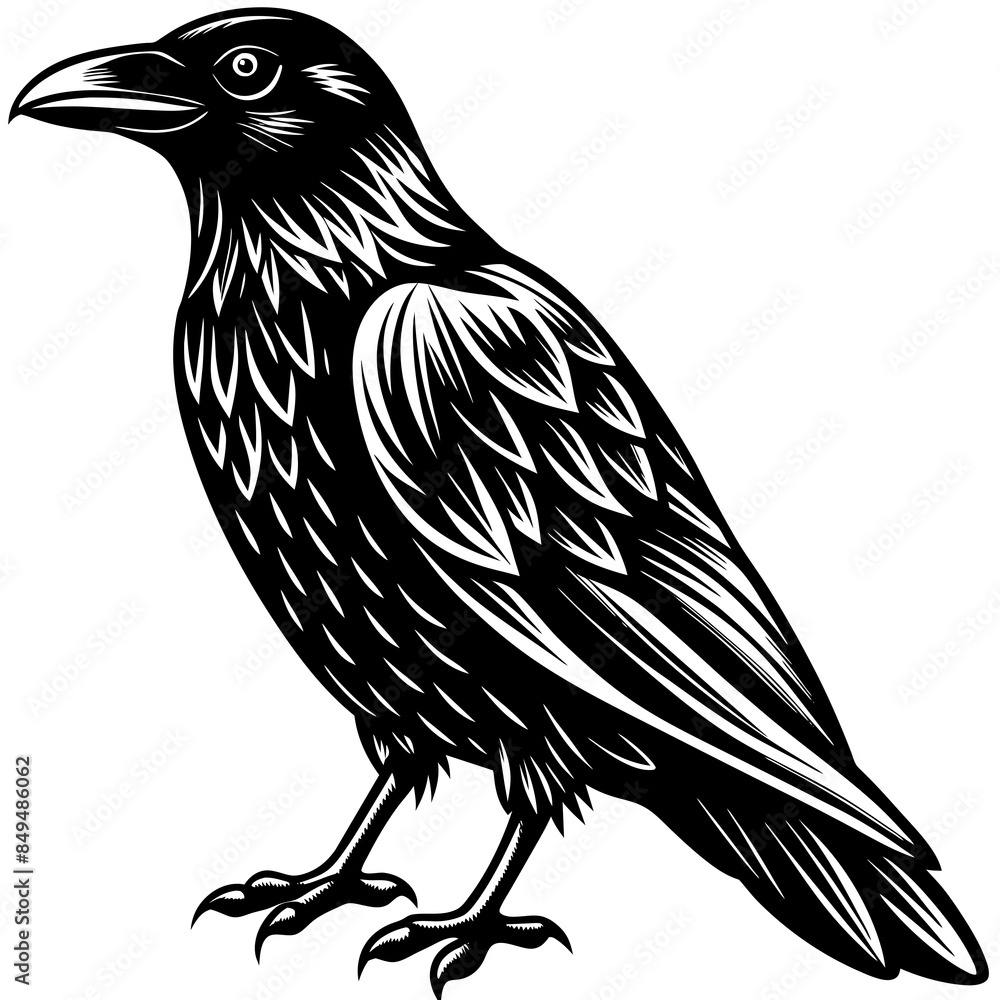 Obraz premium solid-black-outline-common-raven-animal-vector
