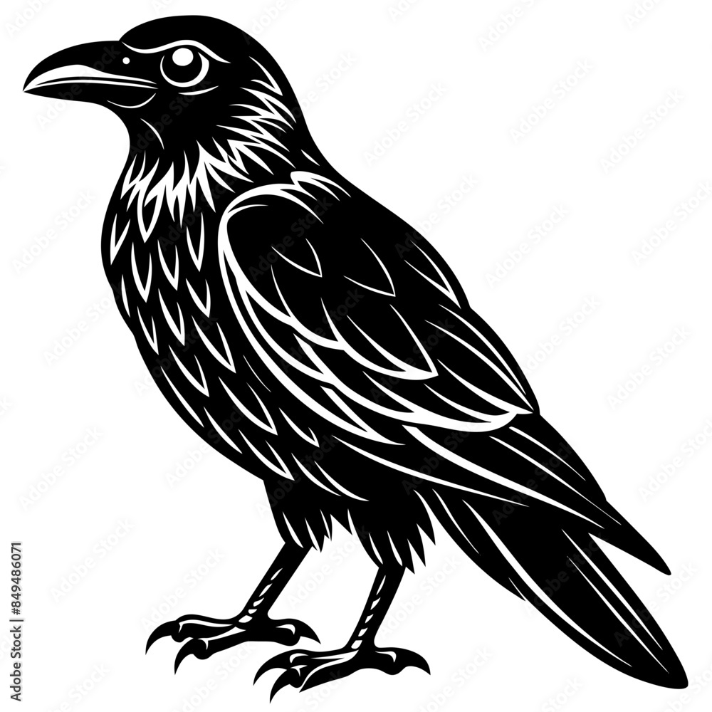 Fototapeta premium solid-black-outline-common-raven-animal-vector