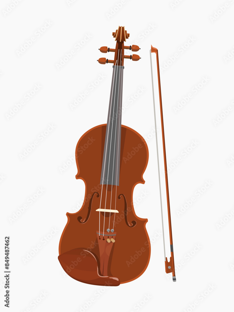 Fototapeta premium Violin vector illustration isolated on white background. Musical instruments, set of icons. Violin classical stringed wooden musical instrument vector illustration.