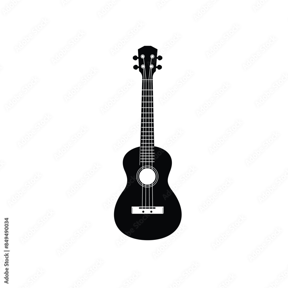 Stringed musical instrument logo illustration, ukulele silhouette suitable for music stores and communities