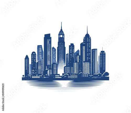 silhouette of city buildings (blue on white background) - artwork 2