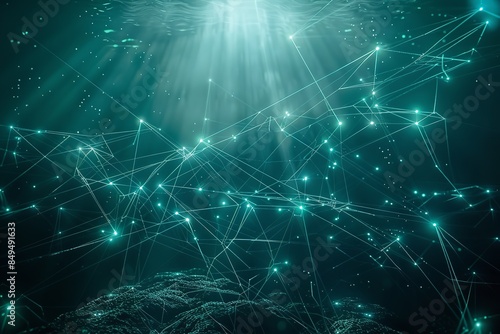 Visualization of an underwater communication network. Generative Ai