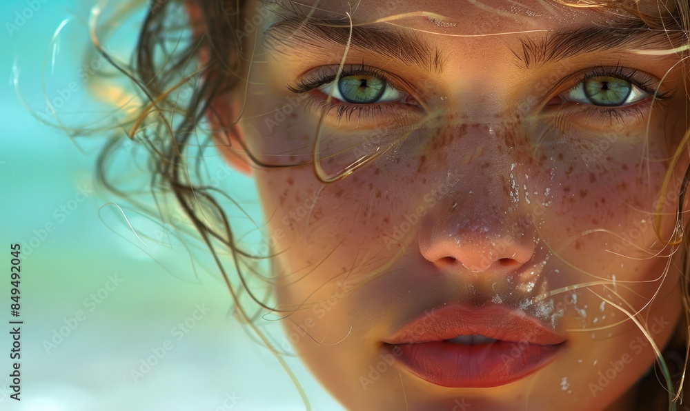 Face of a beautiful woman posing on a beach Face of a beautiful woman posing on a beach