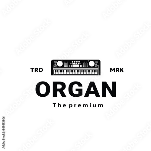 Musical instrument logo illustration, organ silhouette suitable for music stores and communities