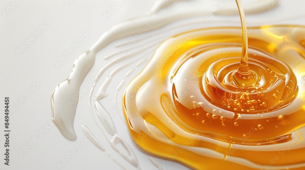 Golden Honey Spiral Drizzle - Sweet and Thick Honey Cascading in a Spiraling Pattern on White Background Golden Honey Spiral Drizzle - Sweet and Thick Honey Cascading in a Spiraling Pattern on White Background