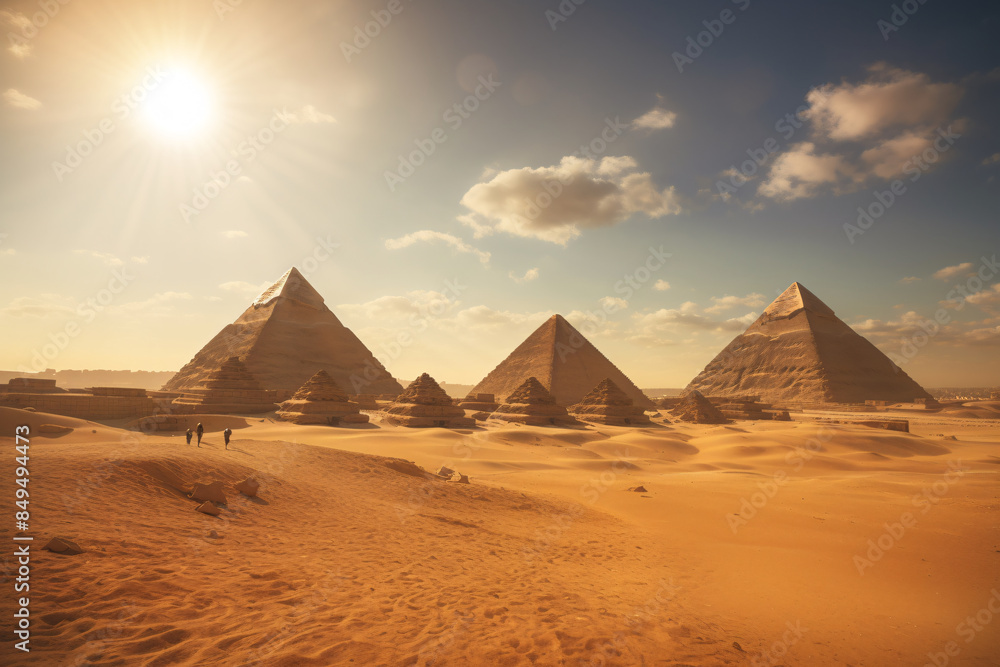 a group of pyramids in the desert