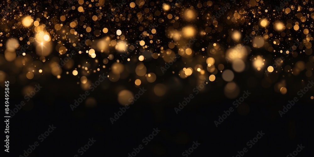 Golden glitter bokeh on black background. Holiday and celebration concept. Golden glitter bokeh on black background. Holiday and celebration concept.