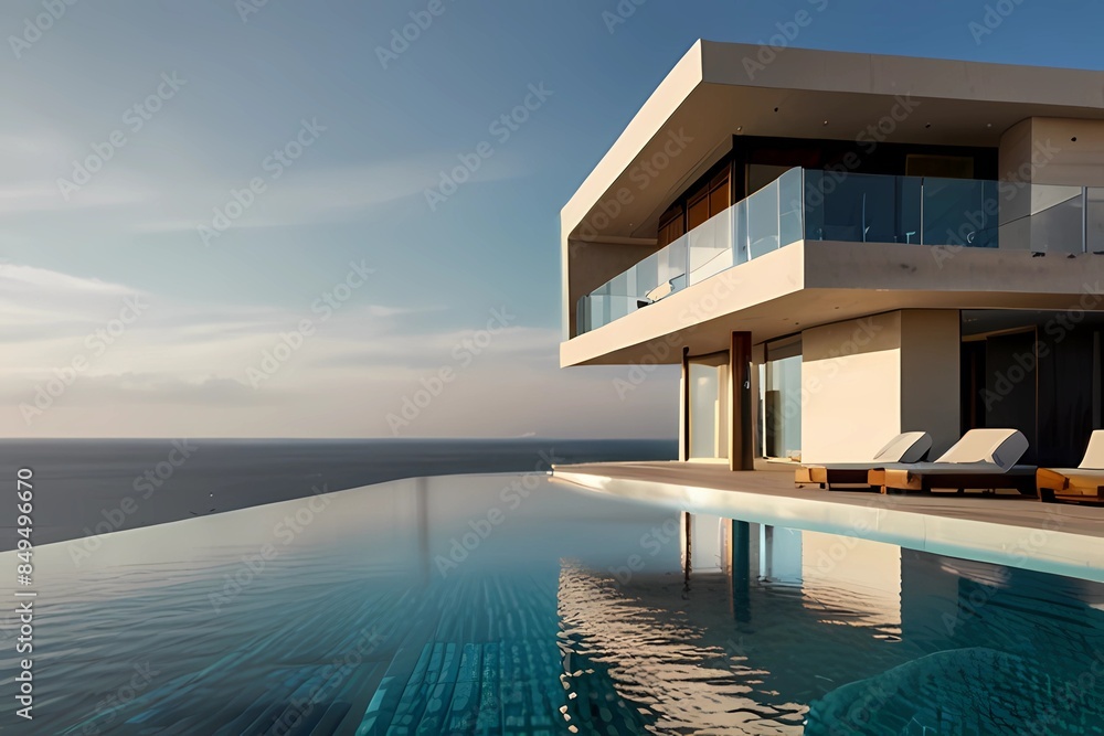 Fototapeta premium Luxury home swimming pool near the sea 